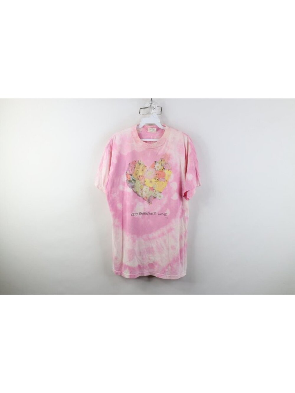 Vtg 90s Streetwear Womens M Old Fashioned Love Heart Flower Acid Wash T-Shirt